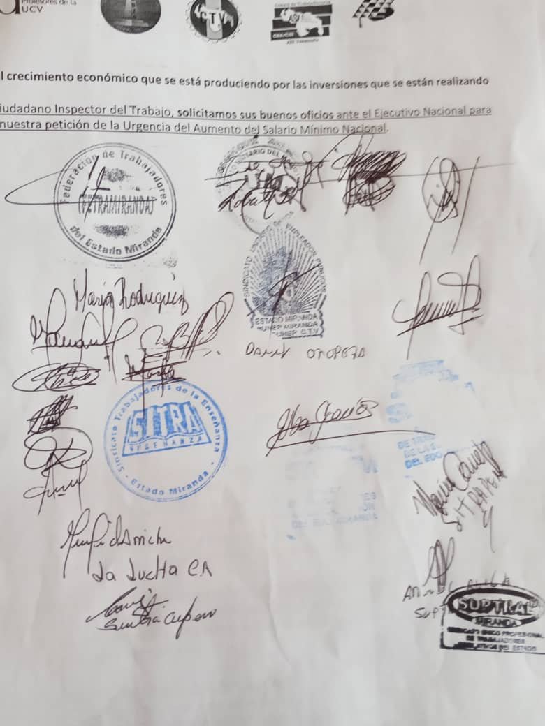 Documento recibido y sellado por la inspectoría del trabajo, los Teques Edo. Miranda, hoy 16/05/24, entregado por las organizaciones sindicales de la región en demanda de salario mínimo no menor a $200 y contratación colectiva. #BonoNoEsSalario #SalarioDignoYA