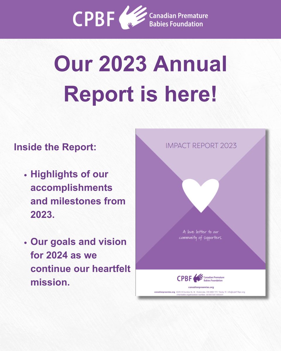 We are thrilled to share our 2023 Annual Report with you! This past year has been filled with growth, achievements, and support for premature babies and their families across Canada. View our report: cpbf-fbpc.org/donate