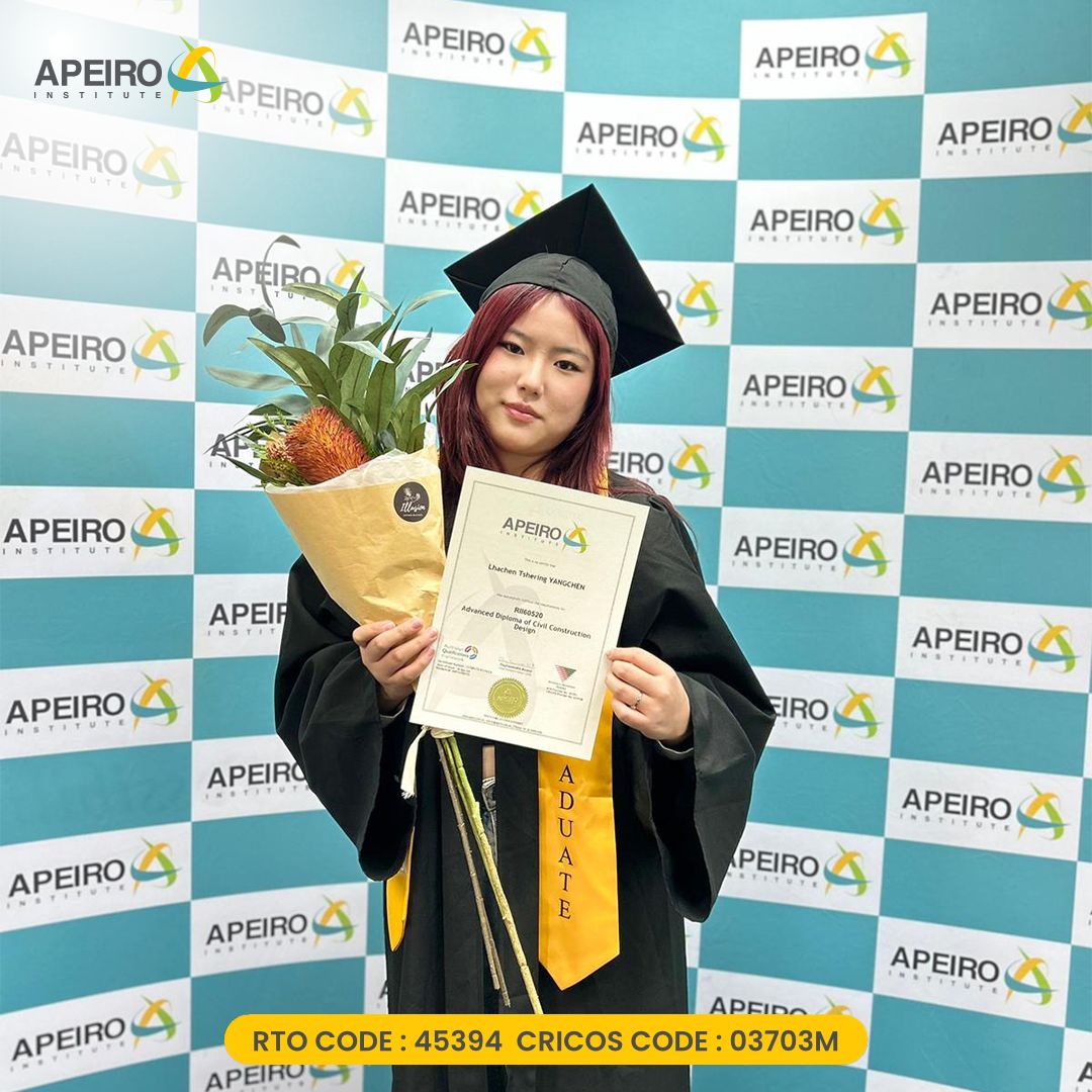 #ApeiroInstitute Congratulates Ms. Lhachen Tshering YANGCHEN on completing the RII60520 Advanced Diploma of Civil Construction Design from our Perth Campus! 
It is a fantastic achievement and showcases her dedication to a successful career in civil construction design.

#Apeiro