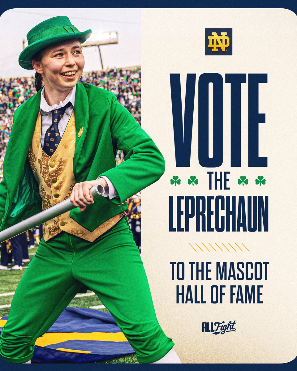 The Mascot Hall of Fame ballot is out and there's no question that @NDTheLeprechaun is the only right answer! 

Vote now, vote often — bit.ly/44NTG4U

#GoIrish
