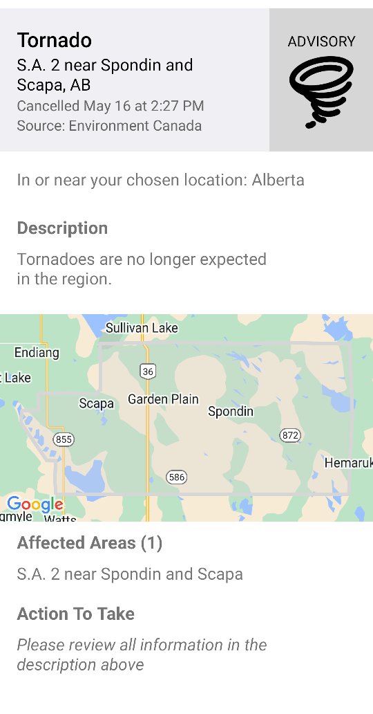 Shared: Cancelled Tornado Alert - S.A. 2 near Spondin and Scapa, AB alberta.ca/emergencyalert