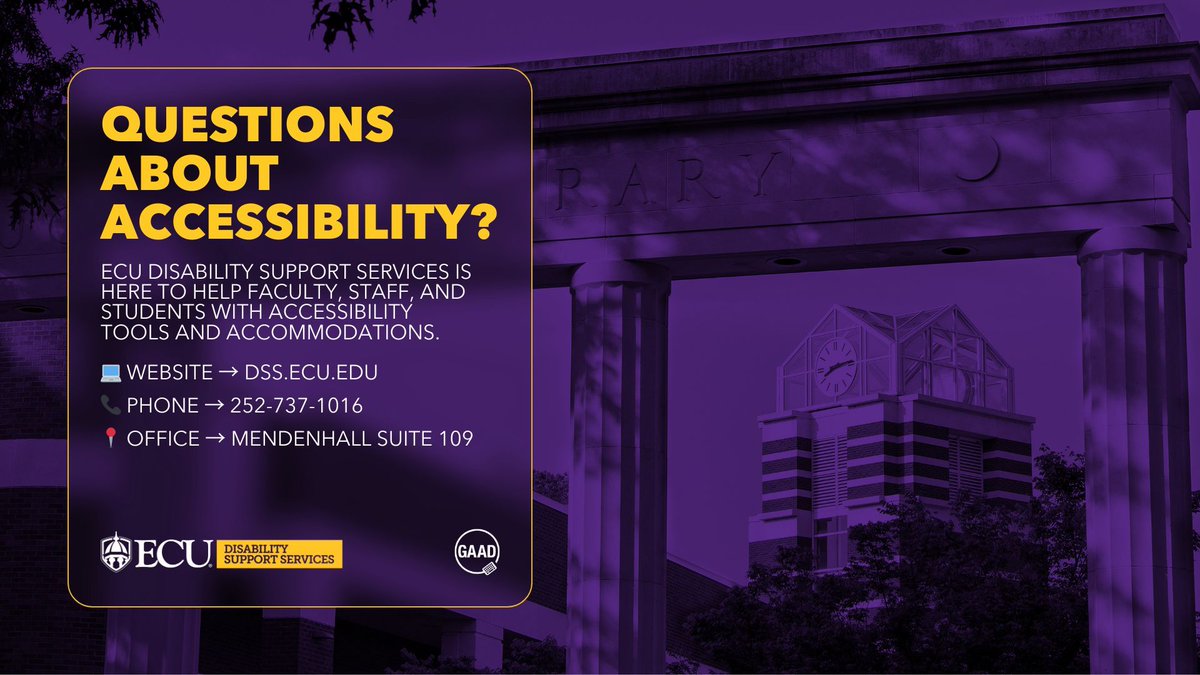 As Global #Accessibility Awareness Day winds down, #ECU DSS hopes today's tips can be utilized by #Pirates to create a more equitable #PirateNation. 💜 Faculty, staff and students are encouraged to contact DSS if they have questions about accessibility tools and accommodations.