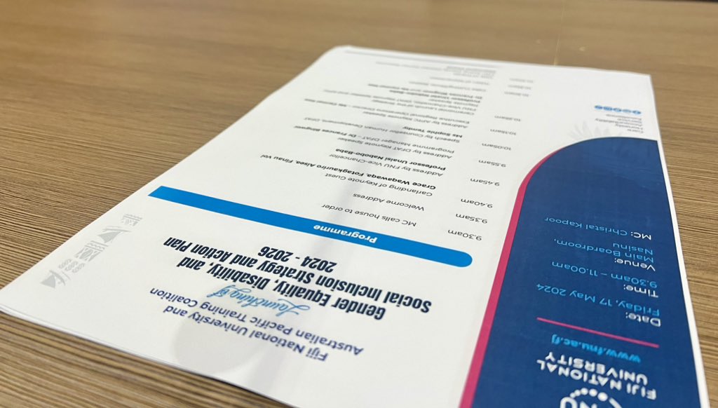 FNUFiji's tweet image. ✅Today marks a significant milestone as #FNU and the Australian Pacific Training #APTC join forces to launch the Gender Equality, Disability, and Social Inclusion #GEDSI Strategy and Action Plan 2024 - 2026. 

✅Stay tuned to our SM page for updates!