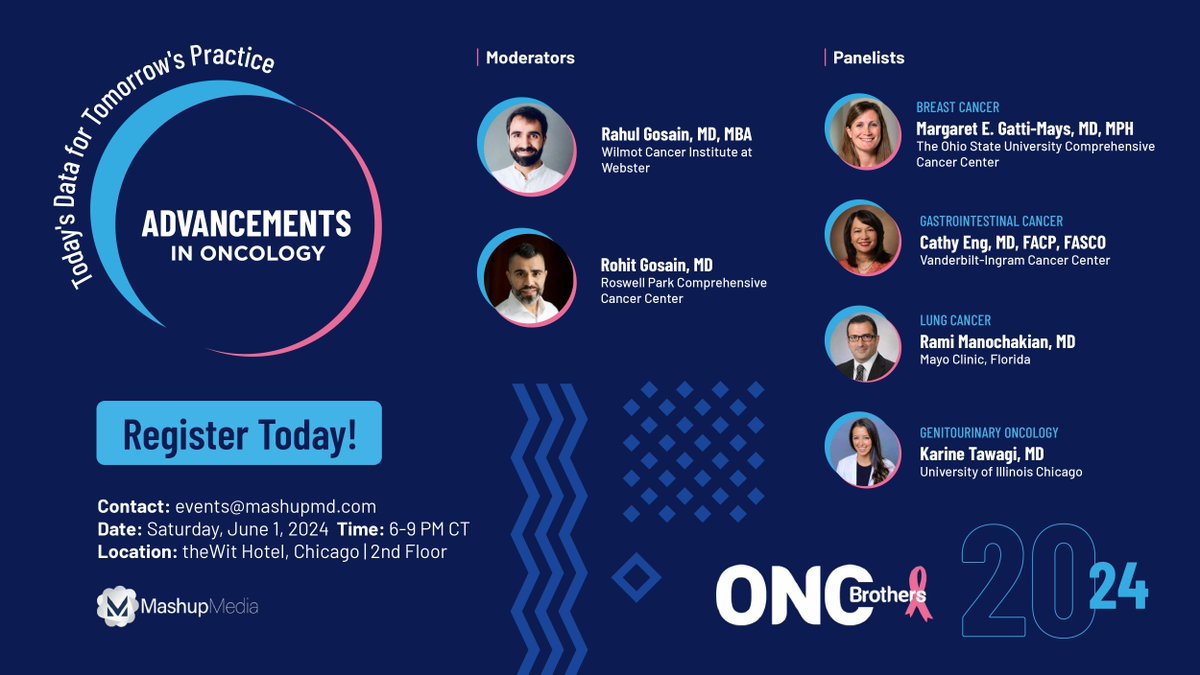 Are you ready to take your #oncology practice to the next level? Then attend the exclusive Advancements In Oncology meeting, hosted by the @OncBrothers, features some of the brightest minds in #cancercare. 

Email events@mashupmd.com to register. See you there!