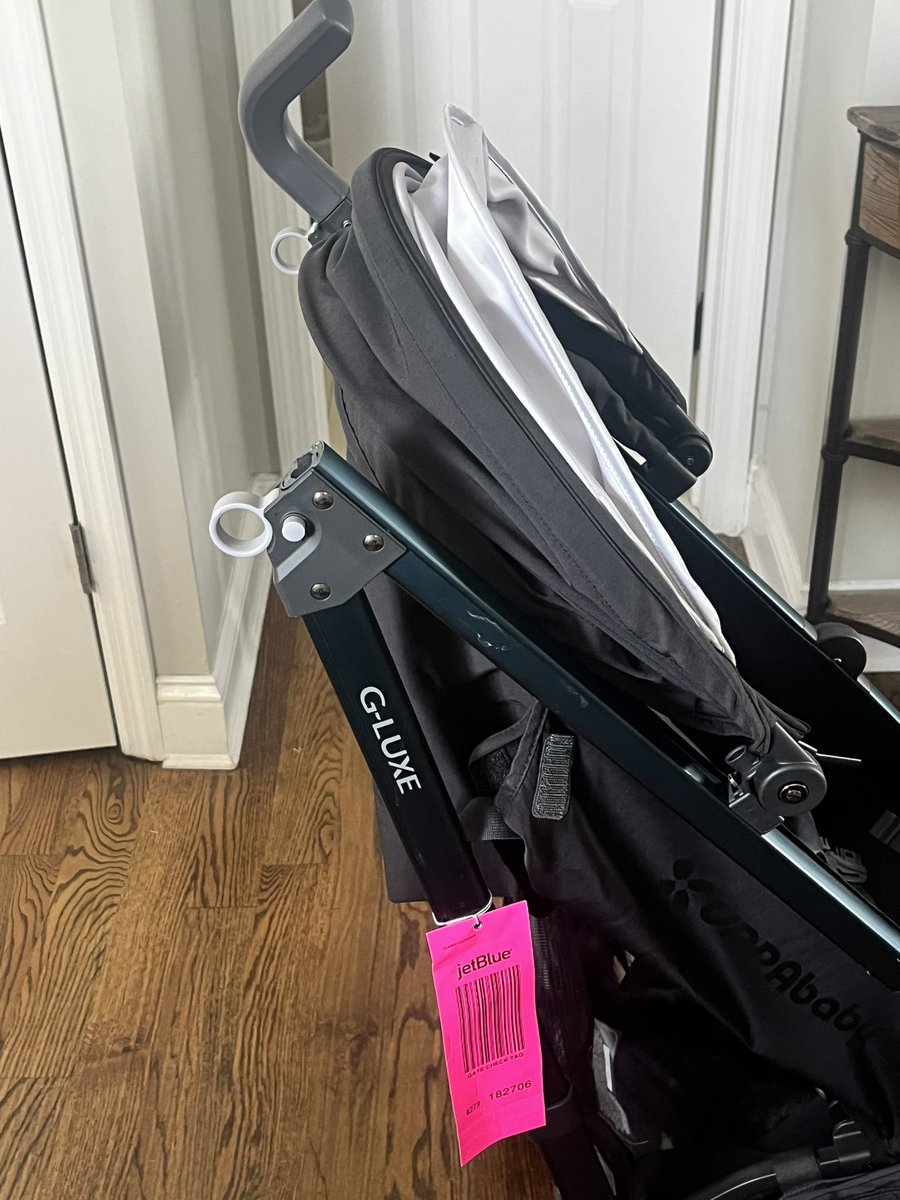 pw_coach's tweet photo. @JetBlue gate checked stroller and this was how it was given back to us after flight. Filed claim right away but was never processed. Told sorry but without proof they can’t do anything. You break my stroller and then your employee doesn’t do their job and that’s how you respond? https://t.co/CtKqXlwwF2