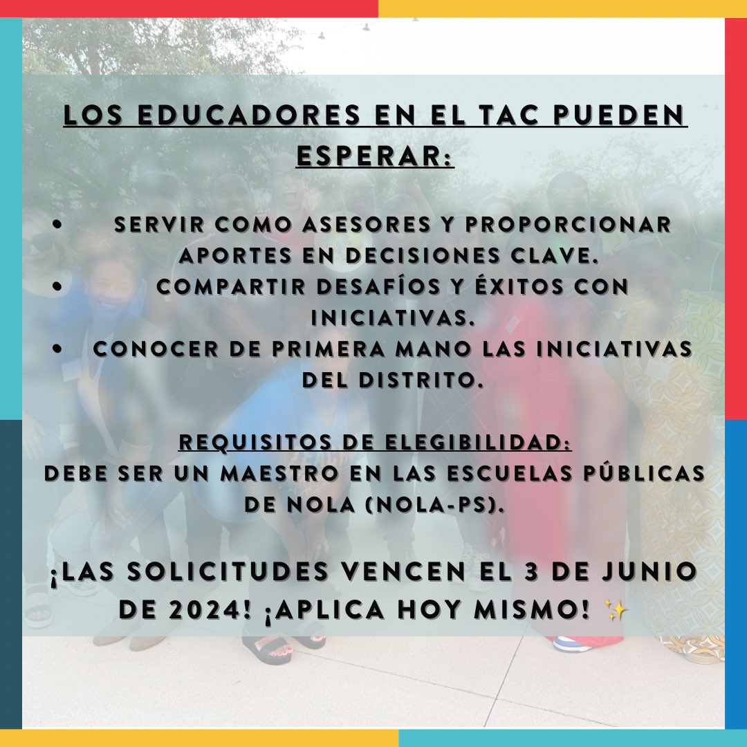 Educators, your input matters! Join the Superintendent’s Teacher Advisory Council and collaborate to enhance teaching and learning in NOLA-PS. Apply now by visiting the link below #TeacherVoice #NOLAPS

forms.office.com/Pages/Response…
• • •
¡Educadores, su opinión importa! Únanse al