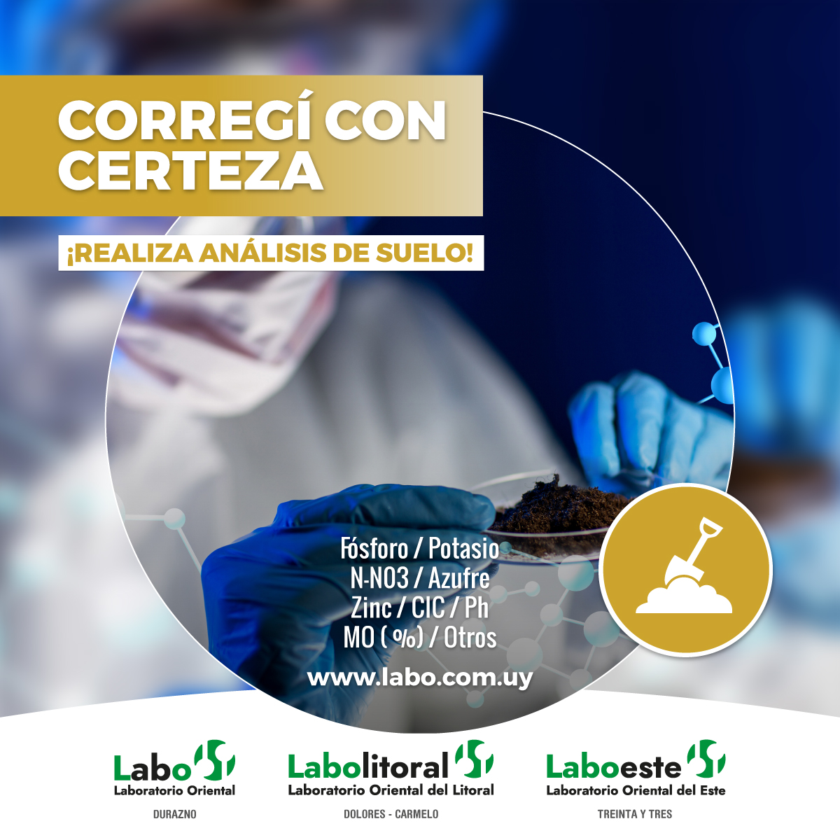 ¡Corregí con certeza!

Análisis de suelo

Consultá por nuestro servicio de muestreo de suelo con calador hidráulico para asegurar un óptimo resultado.

CONSULTAS GENERALES
+598 97 730 755 (llamada o whatsapp)