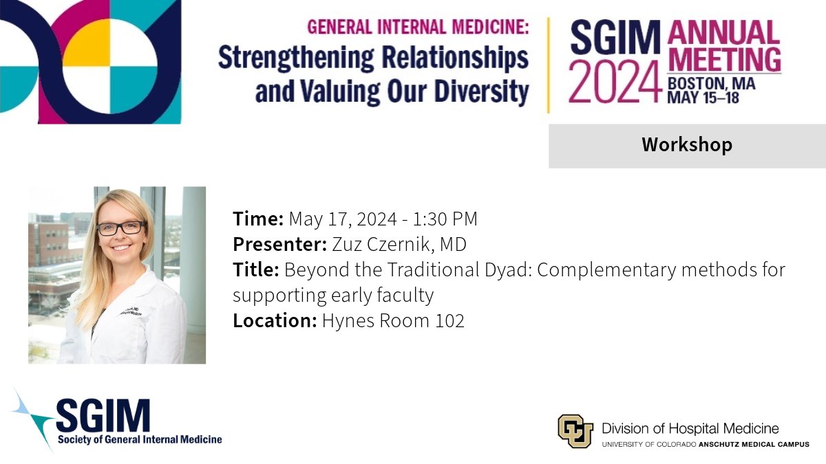 Join #CUDHM Dr. Zuz Czernik at her workshop on complementary methods for supporting early faculty 🤝 #SGIMAnnualMeeting @SocietyGIM