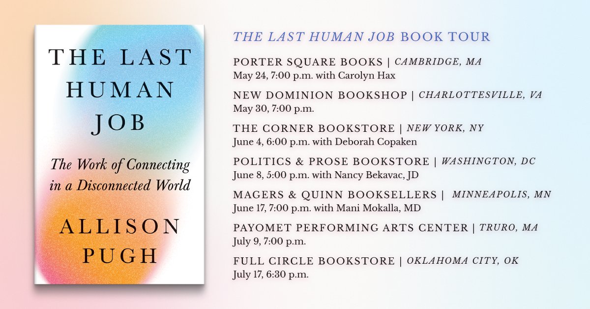 Allison Pugh (@allison_pugh) on Twitter photo So glad to announce #TheLastHumanJob book tour! Can't wait to talk to all of you about the real connections that matter, a new definition of burnout, and what we're *still* not talking about when we talk about AI <a href="/PrincetonUPress/">Princeton University Press</a> So glad to announce #TheLastHumanJob book tour! Can't wait to talk to all of you about the real connections that matter, a new definition of burnout, and what we're *still* not talking about when we talk about AI <a href="/PrincetonUPress/">Princeton University Press</a>