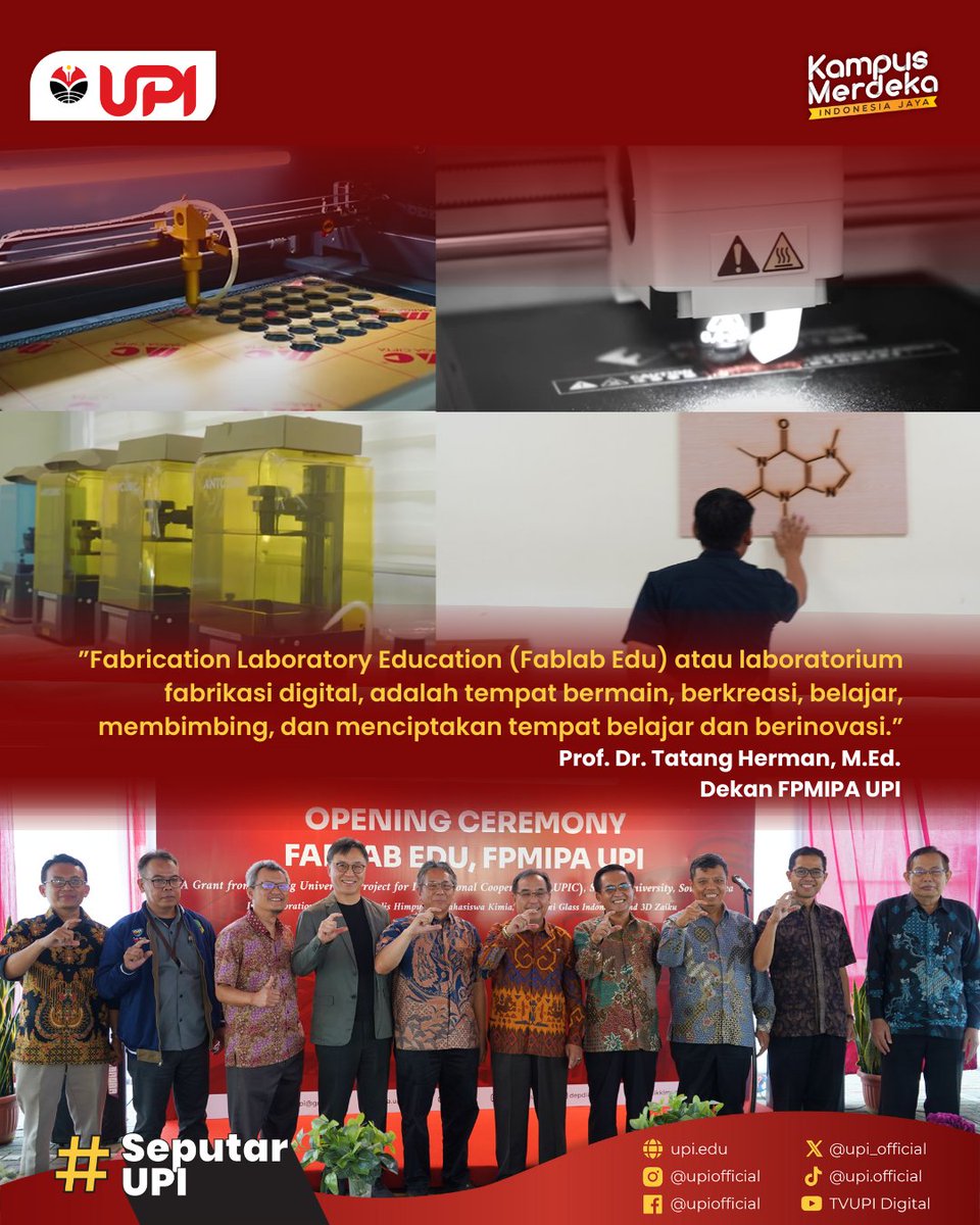 upi_official's tweet image. UPI mendapatkan hibah untuk mendirikan Fablab Edu dengan total peralatan yang disediakan oleh Leading University Project for International Cooperation (LUPIC) sebesar Rp776.500.850.- Fablab Edu dapat dimanfaatkan oleh masyarakat luas.  

#SeputarUPI #FABLABEdu #PelopordanUnggul