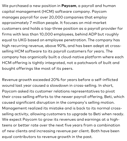 Polen Capital Management grew frustrated with $PYPL and dumped the 3% holding in their +40 BILLION DOLLAR Fund.

Where did they put the new cash into? $PAYC now represents a roughly 1% holding as of the most recent 13F.  Below is their commentary on both 🤔

What do u think?👇