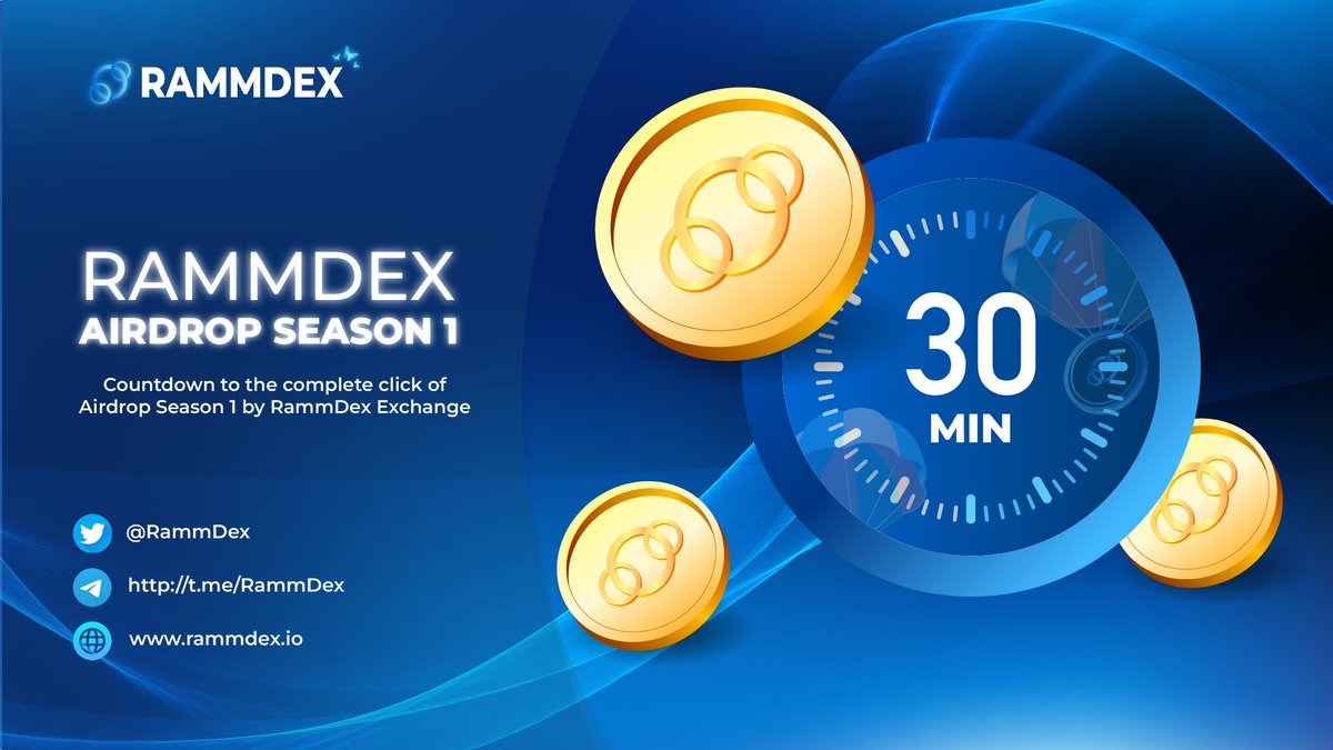 RammDex's tweet photo. 💥💥💥 In just Only 30 minutes left, RammDex Airdrop Season 1 will officially begin! 

The excitement is at its peak, join us as we count down every minute, every second! 🕙📆
 
Join us in looking forward to the amazing things that lie ahead! 🎁💖

RAMM @RammDex🦋  
Risk Automated Market Maker

#RammDexCoin #AirdropSeason1 #RammDexAirdrop #RammDexSeason1 #RammDexAirdropSeason1 #RammDex #RAMM $RDC #RDC