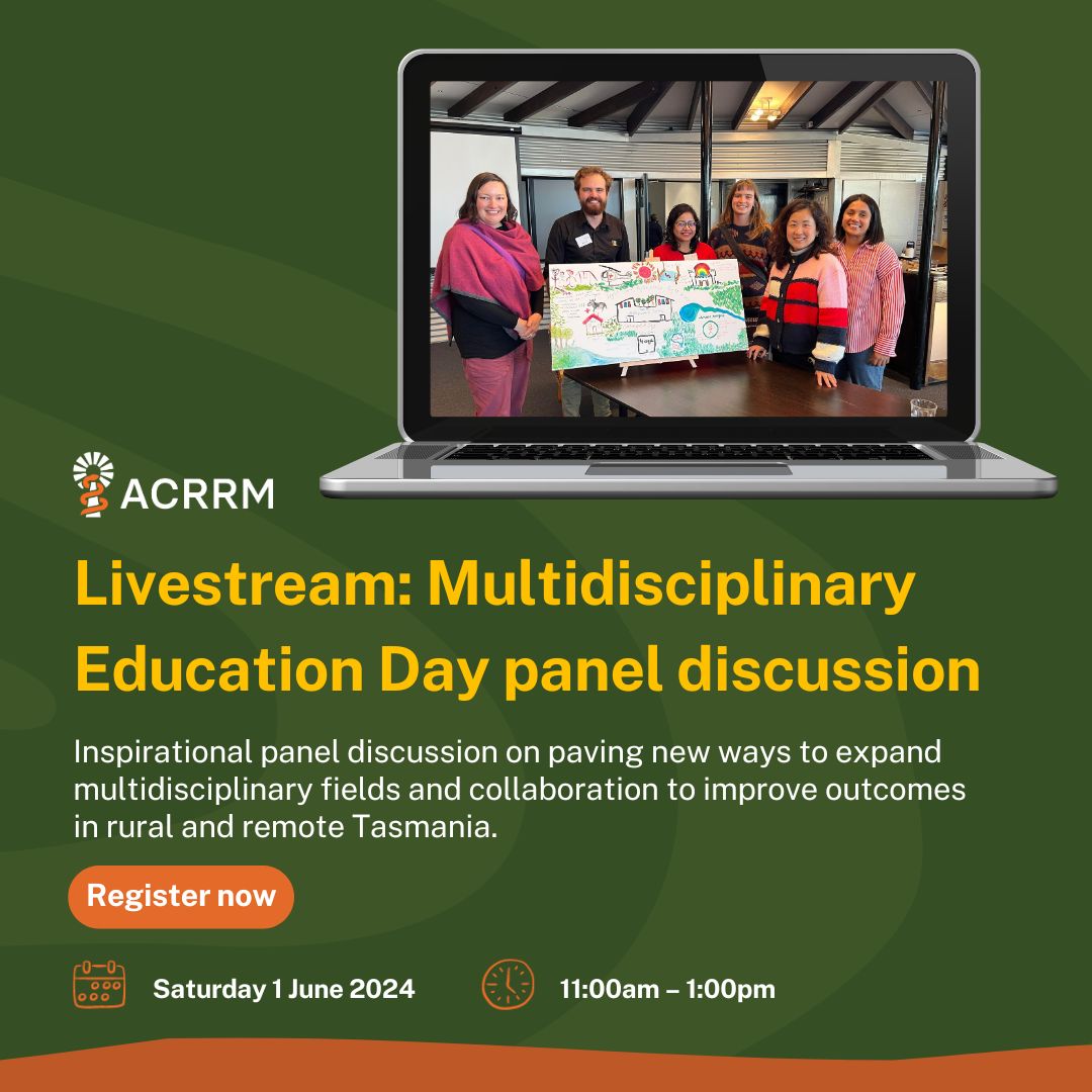 Can't make it to the Multidisciplinary Education Day?

We're livestreaming the panel discussion on Zoom! Join a RG, Pharmacist, Paramedic, Obstetrician, and a Clinical Neuropsychologist for a discussion on rural &amp; remote healthcare in Tas. 

👉Register: hubs.la/Q02xw7Kt0