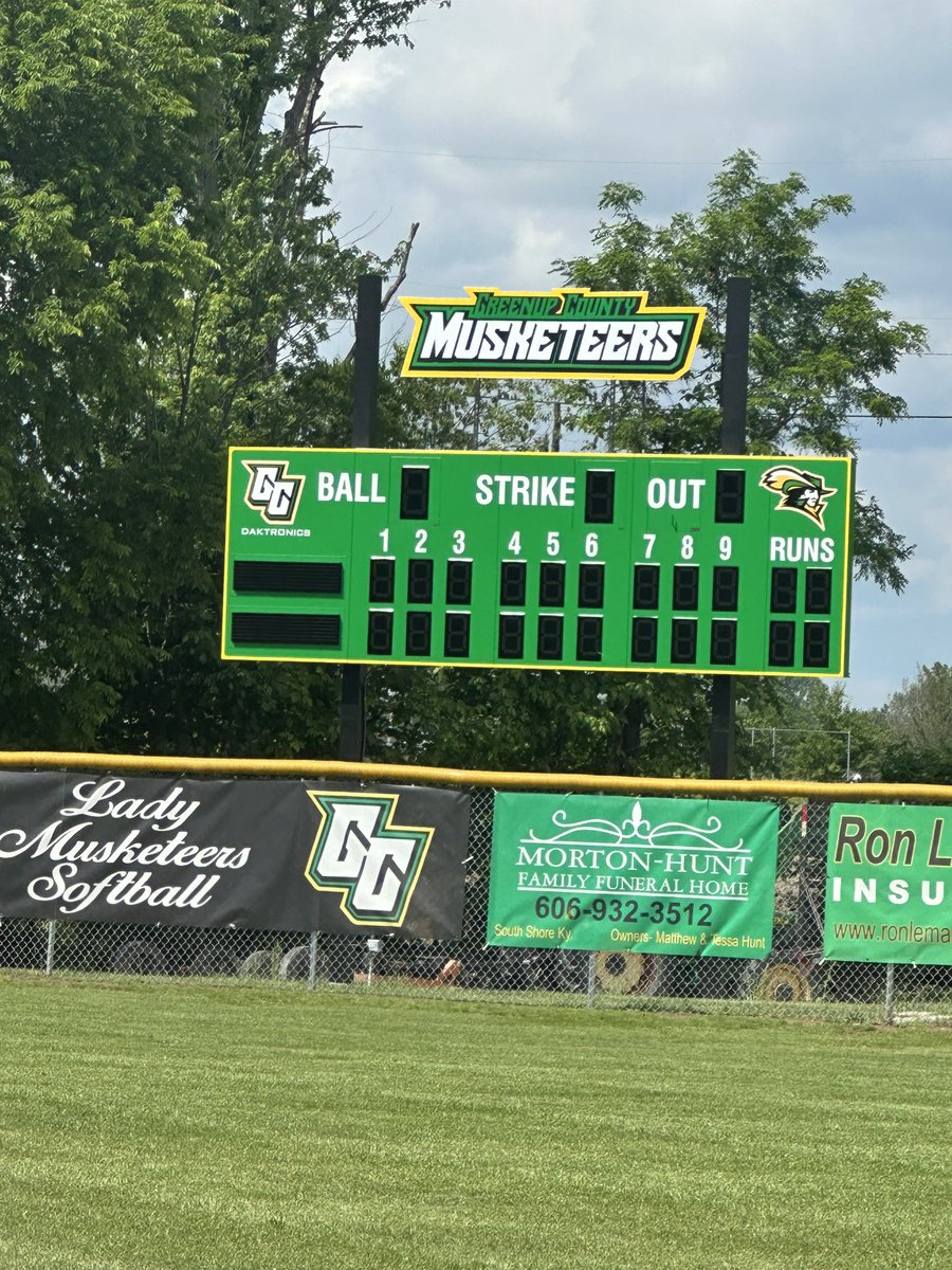 New softball scoreboard is complete.  Top logo created and installed by GCATC staff and students.   Using those skills to meet a need! #BelieveInGC