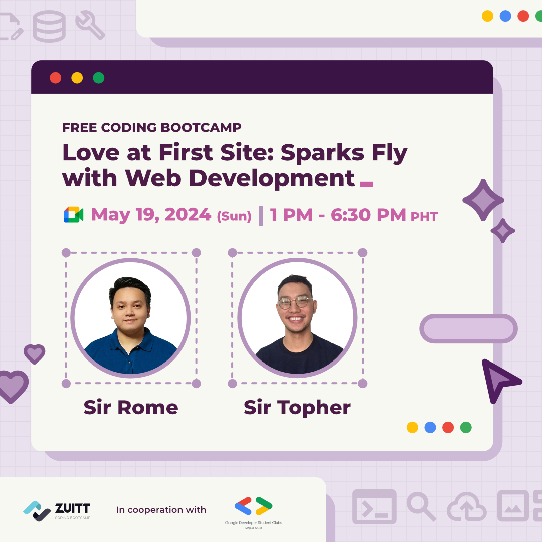 zuittco's tweet image. Catch Zuitt Instructors Rome & Topher as they lead the Free Coding Bootcamp on Sunday!
🗓 Save the date: May 19, 2024 (Sunday) 1 PM - 6:30 PM PHT
🙋 Register here: codenow.zuitt.co/FCBMay19Regist…
#FreeCodingBootcamp #ZuittCodingBootcamp