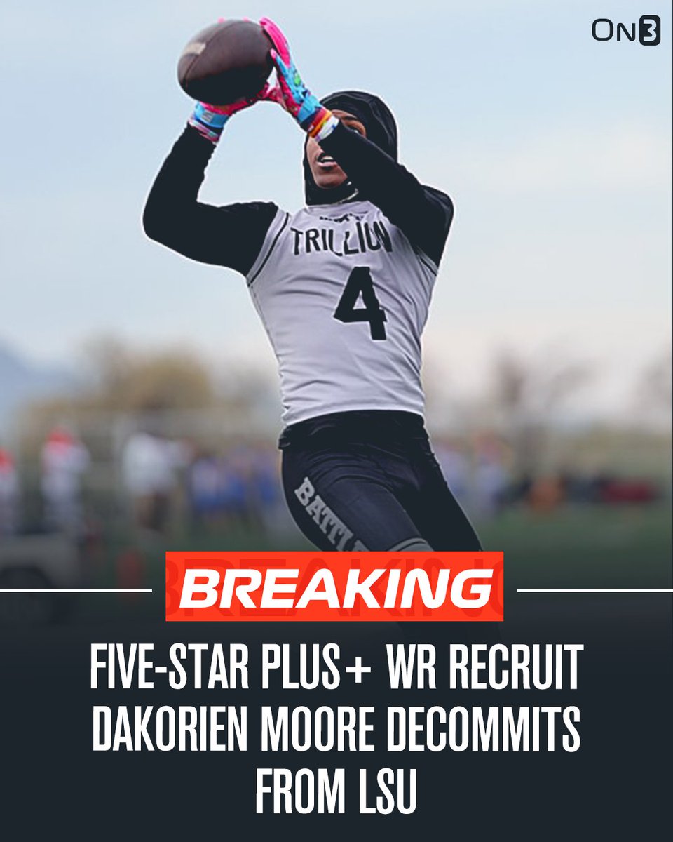 🚨BREAKING🚨 Five-Star Plus+ WR Dakorien Moore has decommitted from LSU, per @Hayesfawcett3. Read: on3.com/news/five-star…