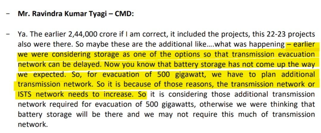 The reason why Transmission budget has increased - bcoz of delay in Battery storage 

Fro powergrid Concall 👇