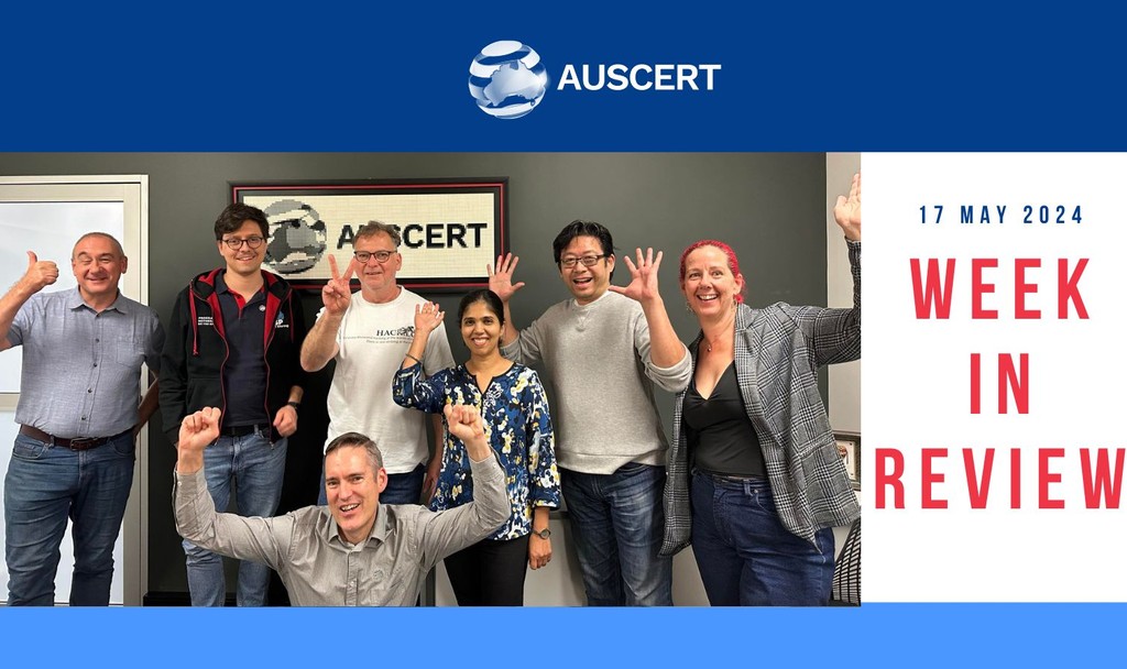 This week, our team had an exciting catch-up with the CIRCL Luxembourg team! Check out the highlights from our meeting and other updates from AUSCERT! 💖

Week in Review available now for 17.05.24! 💥

auscert.org.au/week-in-review…
