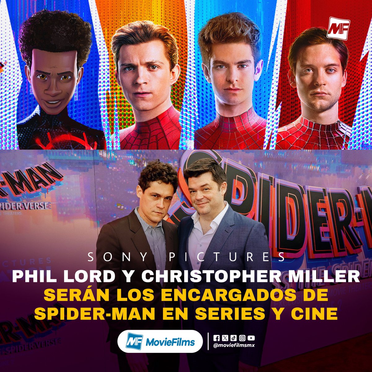 🔥 ESTRÁEN BUENAS MANOS 🔥 #Sony ha encargado el Universo de #SpiderMan tanto de cine y series a #PhilLord y #ChristopherMiller, ganadores del #Oscars por #SpiderVerse. 🕸️🕷️

Esto podría ser muy bueno para el futuro del personaje. ¿Qué opinas?