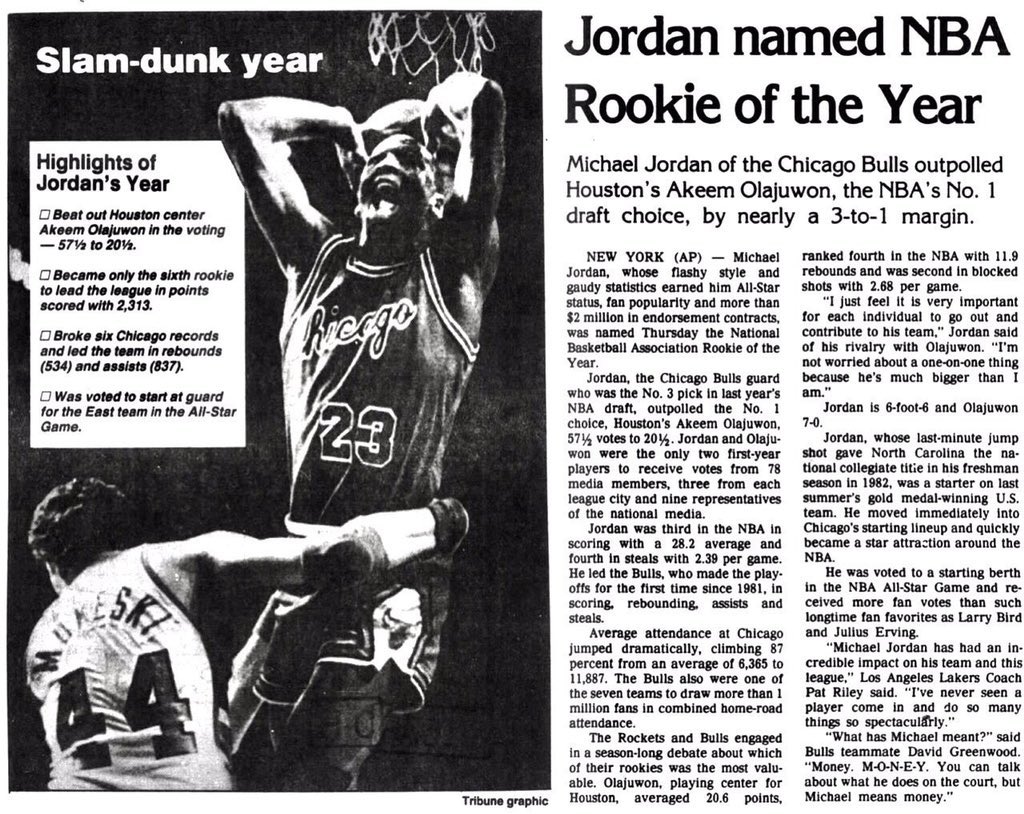 🏀On May 16, 1985, Michael Jordan was named NBA Rookie of the Year