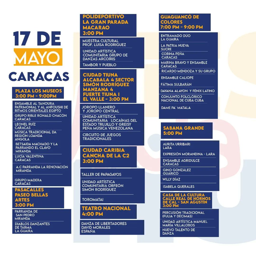 #Entérate >> La fiesta cultural del Festival Mundial Viva Venezuela continúa con la programación de este Viernes #17Mayo en #caracas #miranda Ven acércate y sigue disfrutando de nuestras #culturas #VivaVenezuela