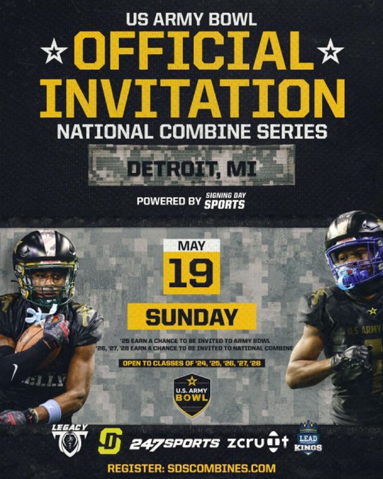 OL and DL DM me for special invite and opportunity! @SDSports and @USArmyBowl Camp at @DCCfootball on May 19th! Video verified measurables and video verified combine drills! Register at: sdscombines.com/products/2024-… @CSMITHSDSU @JeffHecklinski @JJKilgore_SDS @MattSeiler_SDS