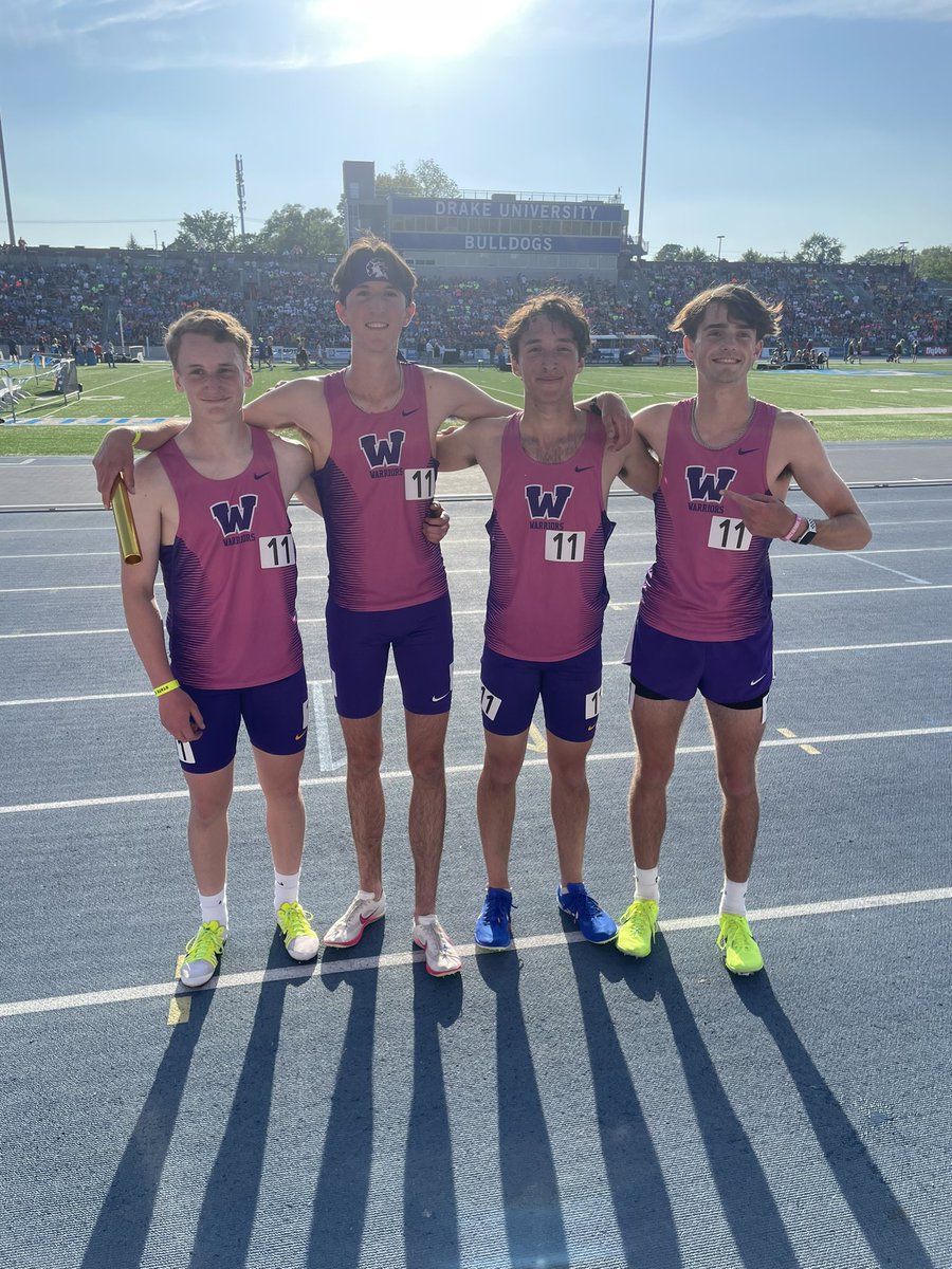 4x800 Meter Relay Team of J. Taha, P. Mizer, J. Lawry, and J. VanDis finishes 10th, sets a 5 second PR and becomes the 10th fastest 4x800 in school history #TRIBE #Team24 #GoWarriors 🛡️⚔️