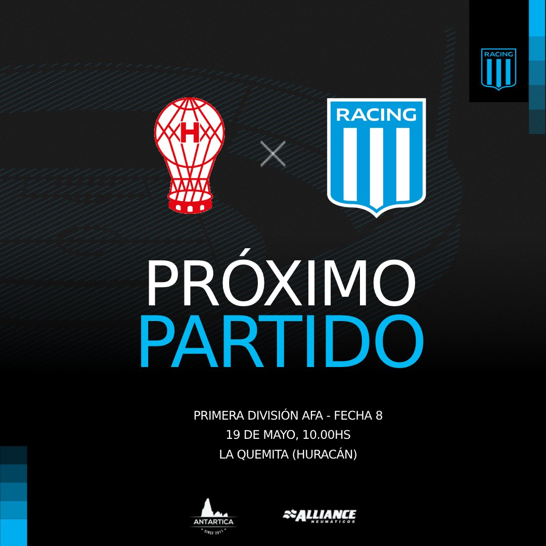 ¡LOS ESPERAMOS EN LA QUEMITA!

🏆 Torneo de Primera División 2024 - Fecha 8.
🆚 Huracán.
📅 Domingo 19/5.
🕘 10:00 hs.
🏟️ La Quemita (Av. Mariano Acosta 1981, CABA).
🎫 Entrada libre y gratuita (solo se cobra estacionamiento).

#VamosRacing 
#TodosUnidos