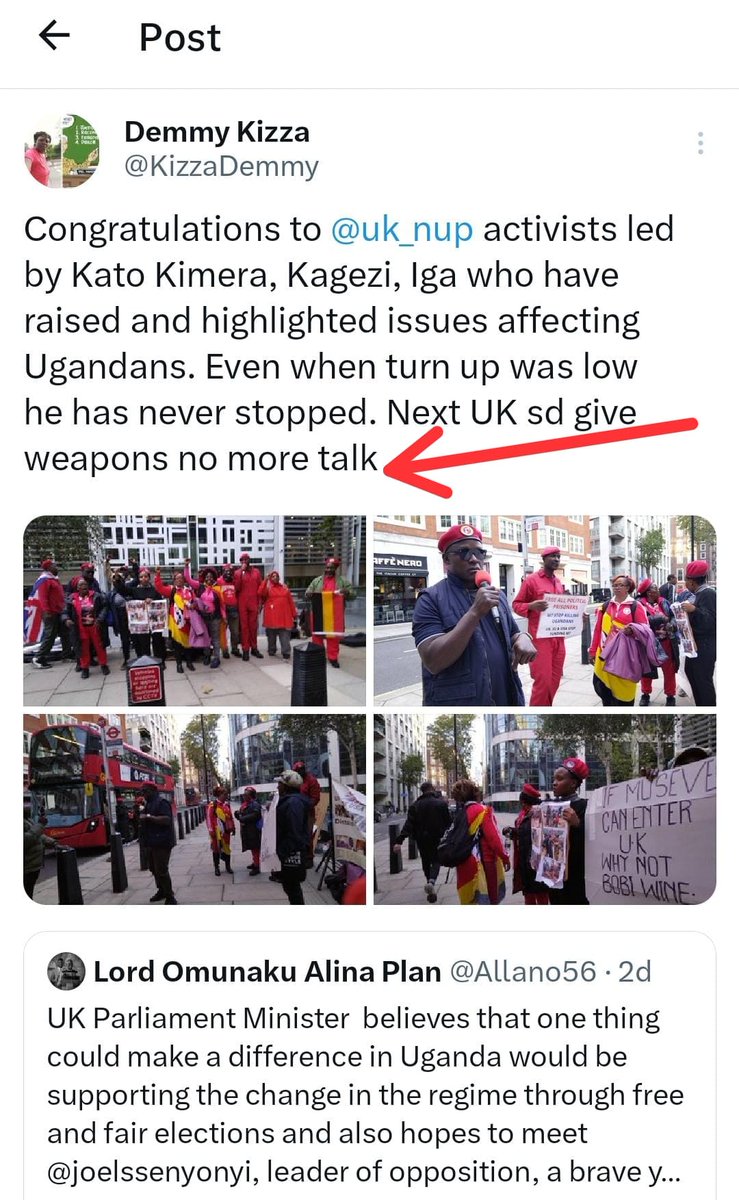 Fighting @KagutaMuseveni with violence will be foolhardy. NUP is ready 2take power by political/peaceful means. #UK shld NOT support with #weapons Instead, shld help regime change by; 1.SPEAKING OUT against the excesses of dictator & 2.END FUNDING the #Uganda regime. @KizzaDemmy