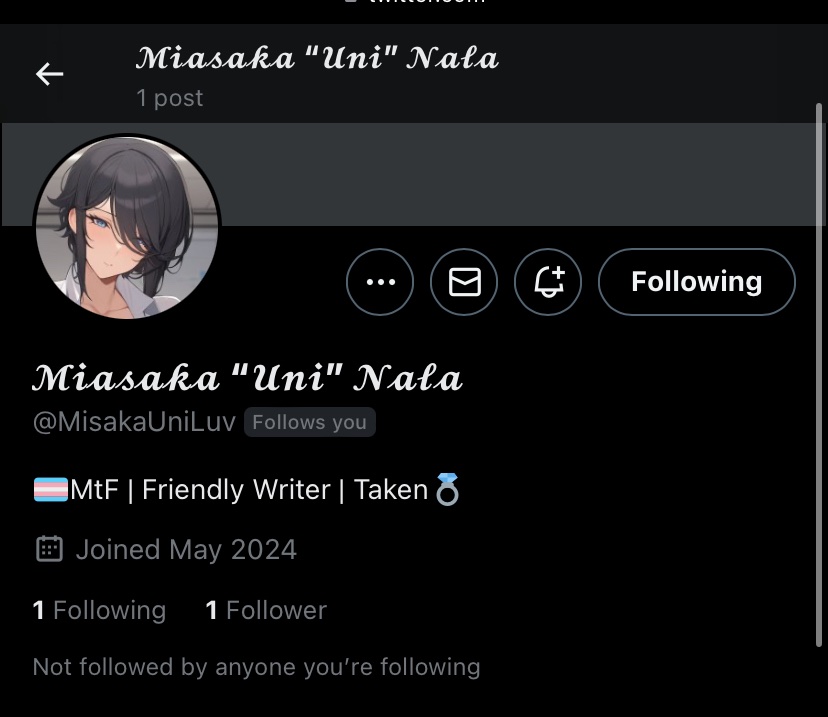 Who is this?! Is it my wife?! That’s right! Y’all should follow her <a href="/MisakaUniLuv/">𝓜𝓲𝓪𝓼𝓪𝓴𝓪 “𝓤𝓷𝓲”</a> !

#RP #OCRP #MVRP #LewdRP #OpenRP