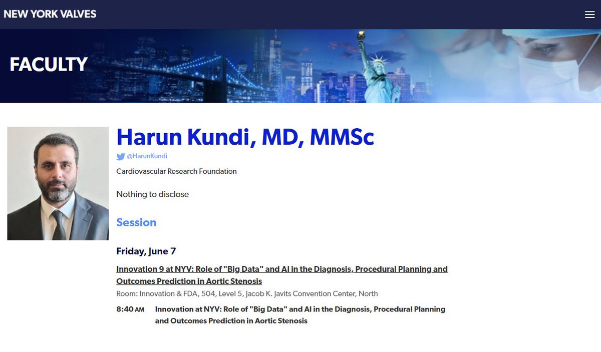 I am very happy to be a faculty @crfheart #NYValves 2024 for 'Role of Big Data and AI in the Diagnosis, Procedural Planning and Outcomes Prediction in Aortic Stenosis' Details👇 nyvalves2024.crfconferences.com #CardioTwitter #ArtificialIntelligence #BigData #TAVR