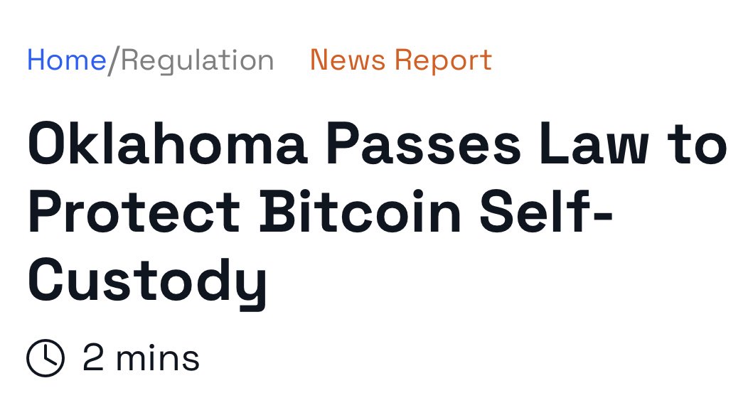 Proud to have delivered this win to #Bitcoin holders in Oklahoma and across the USA 🇺🇸 The right to self-custody is now codified into law. This can now become a blueprint for the nation. Become a monthly member and help us continue to win: Donorbox.org/satoshiaction