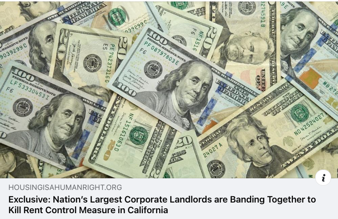 EXCLUSIVE: 10 of the largest corporate landlords in the U.S. are banding together to stop the @Justice4Renters Act in California.

The November ballot measure will expand #RentControl -- and rein in predatory corporate landlords.

Read our article! housingisahumanright.org/exclusive-nati…