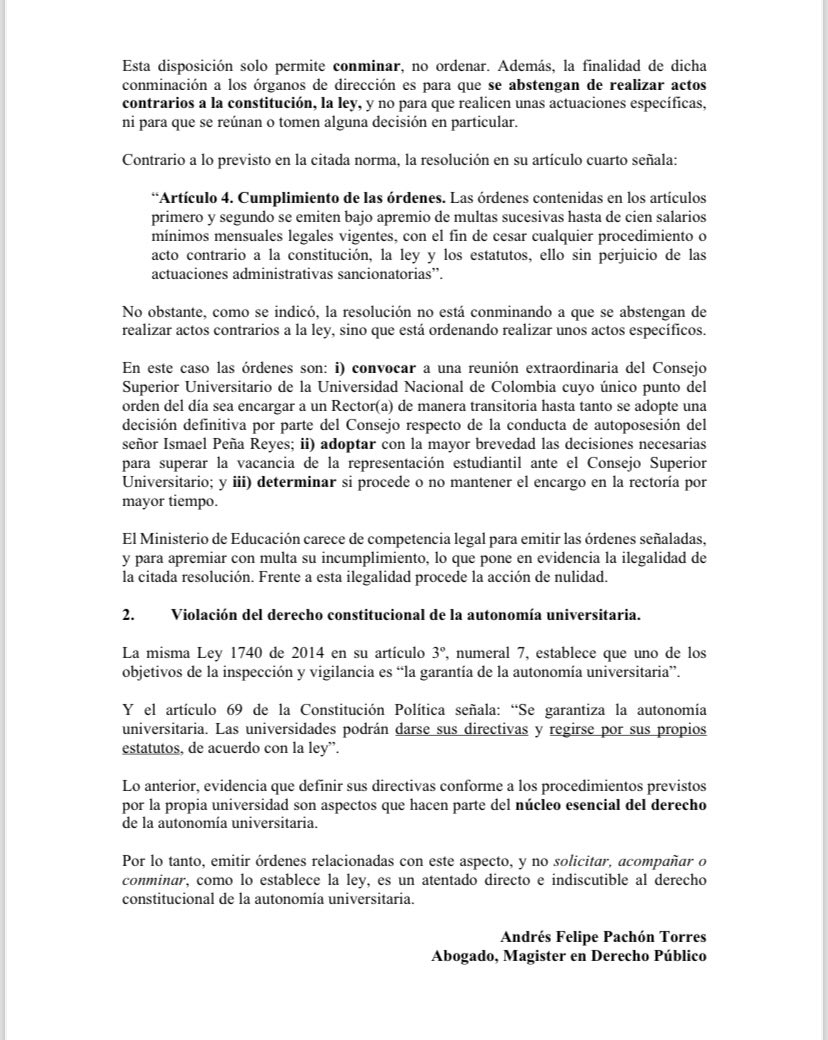 En mis 26 años de profesor de tiempo completo en la Universidad Nacional de Colombia, nunca vi una decisión autoritaria e ilegal como esta del gobierno de @petrogustavo en contra de la autonomía universitaria de la Nacional. Adjunto análisis sobre ilegalidad de la decisión del