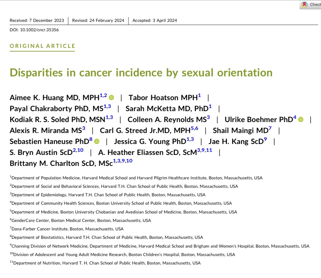 📣 Our team's latest pub alert in @JournalCancer on cancer inequities impacting LGBTQ communities 🌈 🧵1/5 Article 👇acsjournals.onlinelibrary.wiley.com/doi/10.1002/cn… #CancerPrevention #HealthEquity #QueerEpi #LGBTQHealth