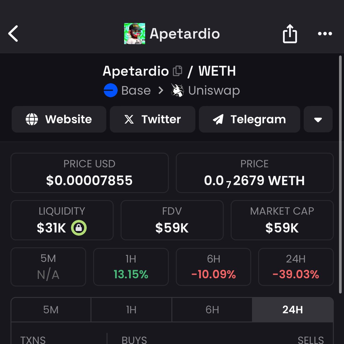 #Apetardio Looks Bottomed Here I Am With Size. Be Early To Something For Once Easy 100x In The Coming Months. 0xe161bE4a74AB8FA8706a2D03e67c02318d0a0ad6