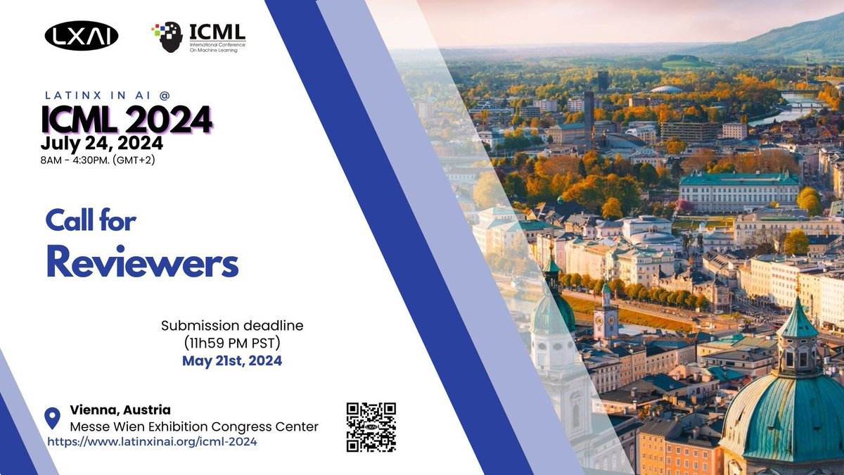 Join the forefront of AI research! 🌟 Apply to be a paper reviewer for the Latinx in AI workshop at #ICML2024. Help shape the insights and discussions within the community. Apply here: buff.ly/3WJGuvH #LatinXinAI