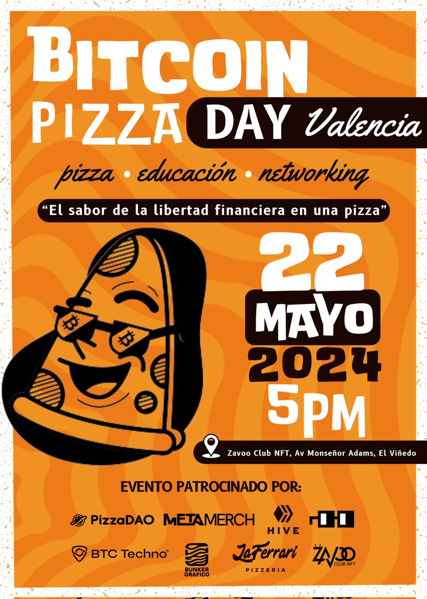 soylaloreto's tweet image. 💥¡Atención, #Valencia!💥

🍕¡Celebra con nosotros el Bitcoin Pizza Day Valencia! En este evento recordaremos y celebraremos la primera transacción comercial con Bitcoin, cuando Laszlo Hanyecz compró dos pizzas por 10,000 BTC en 2010. 

Únete a nosotros para una noche de pizzas y…