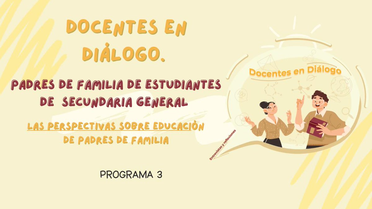 SubdireccionC's tweet photo. 16 DE MAYO, ESTRENO TERCER PROGRAMA  "DOCENTES EN DIÁLOGO".
En esta ocasión tenemos una charla con padres de familia de estudiantes del nivel Secundaria.
16 de mayo de 2024, 17:15 hrs. Por nuestro canal de YouTube.
https://t.co/sZ5PXYXJ6s
¡Te esperamos, no te lo puedes perder! https://t.co/TVHvYMRy5i