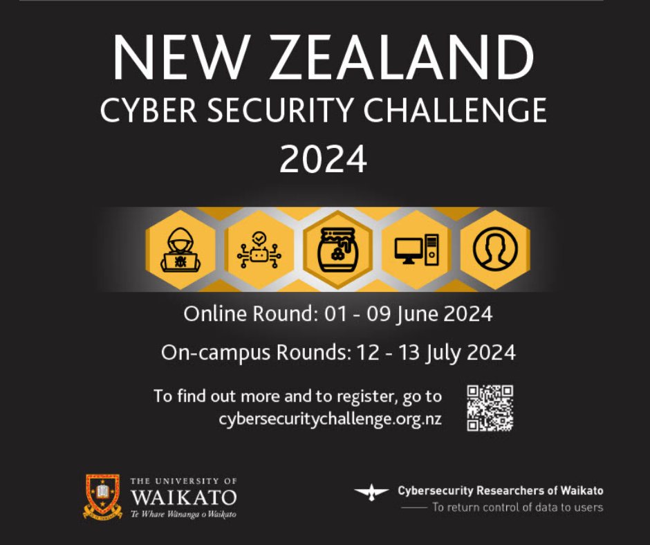 Cyber Security Researchers of Waikato are delighted to present the New Zealand Cyber Security Challenge 2024, a multi-round competition designed to challenge participants in various domains of cybersecurity. 

To find out more go to cybersecuritychallenge.org.nz