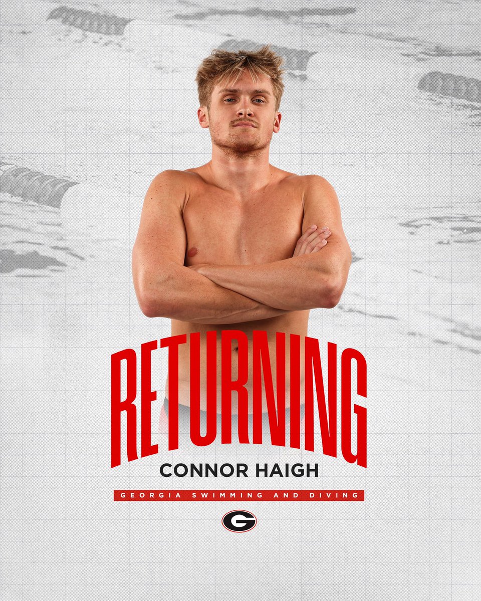 🐶 Connor Haigh is BACK The senior breaststroker is returning for his fifth season in Athens! #GoDawgs 🐾