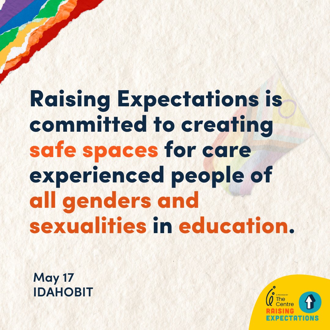 Raising Expectations celebrates and empowers care experienced students of all genders and sexualities today and every day 🏳️‍🌈🎓

#IDAHOBIT #CareExperience #OutOfHomeCare #EducationMatters