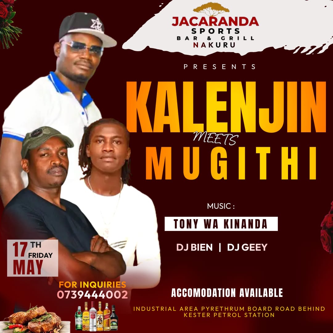 Experience the vibrant fusion of KALENJIN and MUGITHI rhythms with Tonny wa Kinanda live on stage today starting 6pm.
Enjoy delicious nyama choma, refreshing cocktails, a bonfire, and more—contact 0739-444-002 for event inquiries.

#fridayvibes #jacarandasportsbar🔥