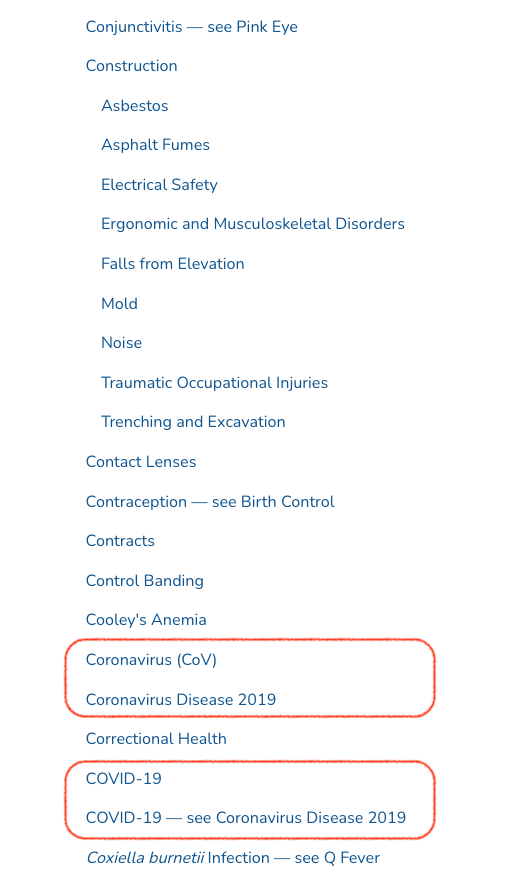 Seriously? Come on. The CDC sucks but they didn't disappear COVID from their website. Those are the subtopics under 'Construction.' You don't have to 'search' for it, the list is alphabetical.