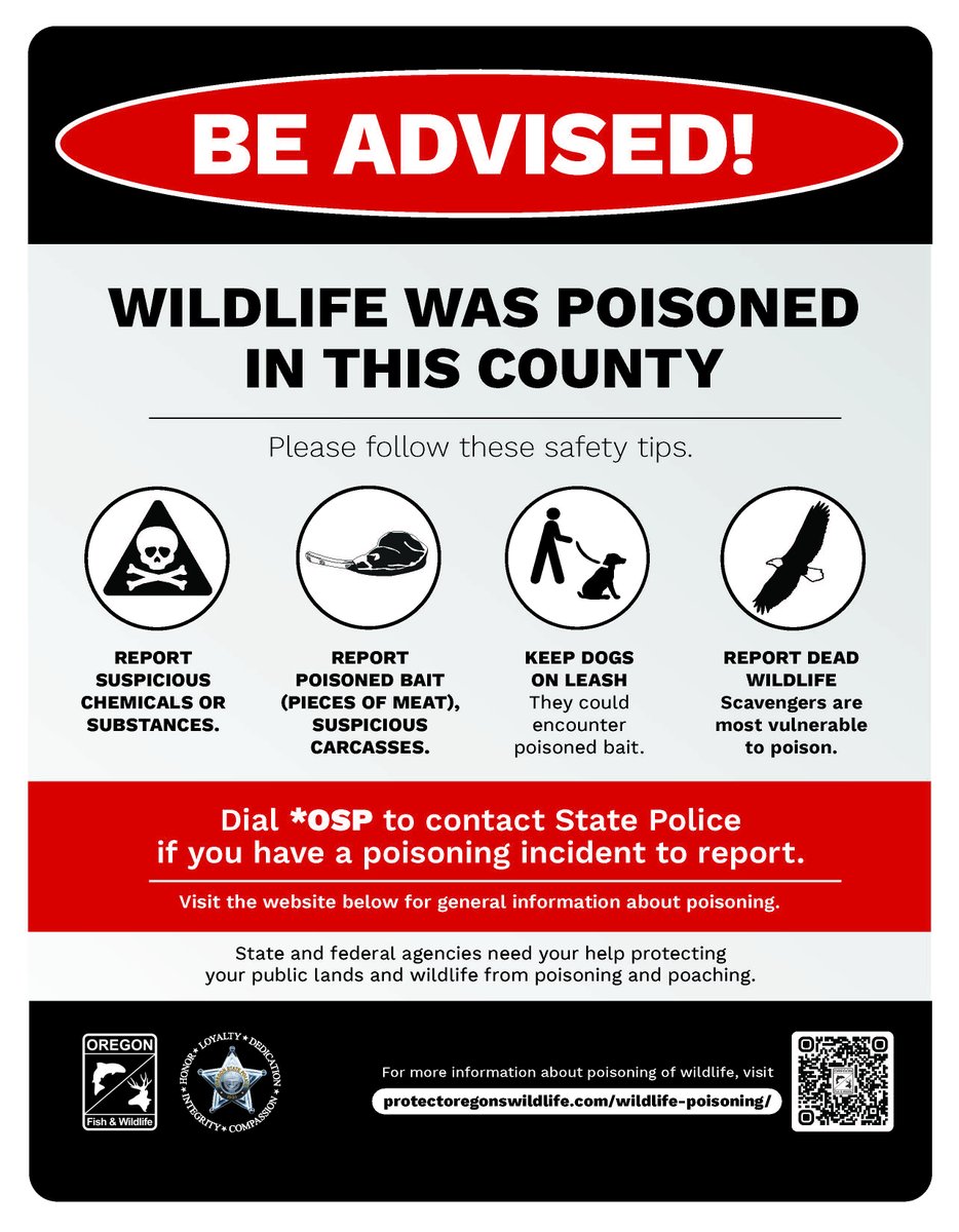 Poisoning the well for outdoor recreation in northeast Oregon? Poisoning incidents that have killed wildlife and pets announced today by @ORStatePolice and @USFWSPacific. Please protect your dogs in the outdoors. dfw.state.or.us/news/2024/05_M…