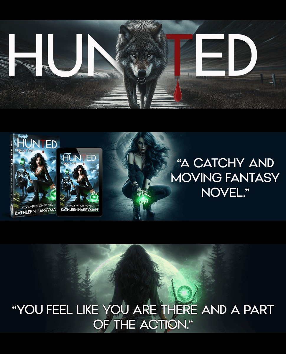 'An action-packed, supernatural adventure (by @KathleenHarrym1)!'

'5 ⭐️- A captivating page-turner!'

BN: barnesandnoble.com/w/hunted-kathl…
A: amazon.com/dp/B08RDYSRD3/

#KindleUnlimited 
#fantasy #paranormal #supernatural #romance #pnr #vampire #witch #werewolf #Kindle #books #ebooks