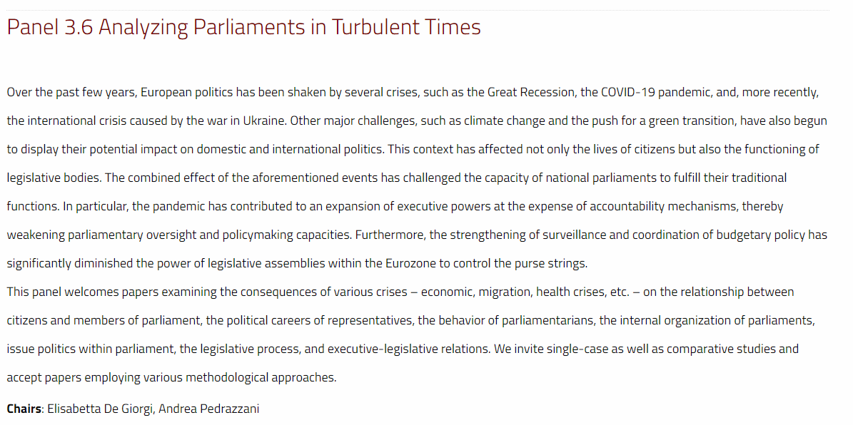 Are you researching governments or parliaments? Look at these 2️⃣ panels at the @sisp__ 2024 conference, Trieste 12-14 Sept: 🔹Unpacking Executive Politics, with M.Vercesi 🔹Analyzing Parliaments in Turbulent Times, with @ElisabettaDeGio DEADLINE 31 May 👉sisp.it/convegno-2024