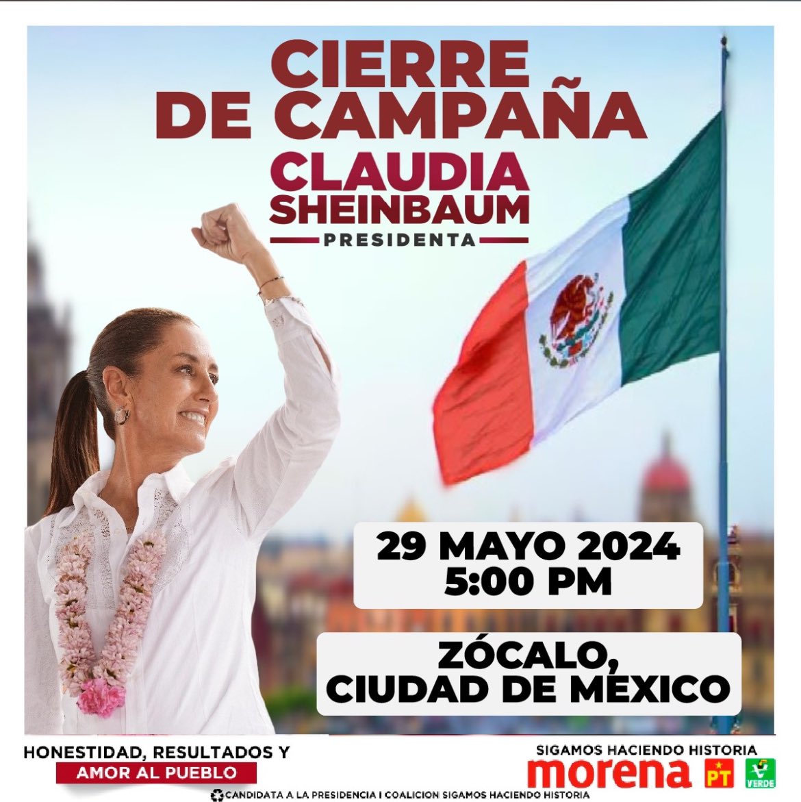No cabrá ni un alfiler en el Zócalo de la Ciudad de México para el cierre de campaña de nuestra próxima presidenta, @claudiashein. Nos vemos el miércoles 29. 🇲🇽🫶