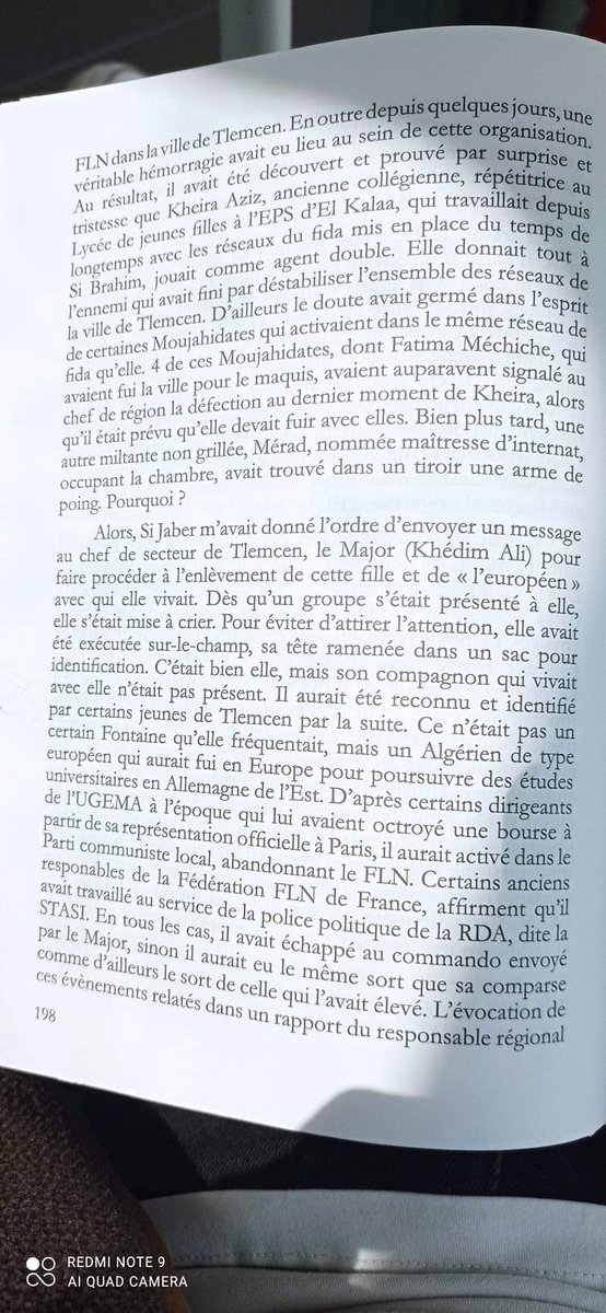 #الجزائر الجديدة 
وفي صيف 1957، أمر جيش التحرير الوطني بإجراء تحقيق مع المدعوة خيرة عزيز التي كانت تعمل جاسوسة للجيش الفرنسي في #تلمسان. وبعد التحقيق صدرت الأوامر بتنفيذ عملية اختطافها مع رفيقها  الأوروبي لتتم محاكمتهما في المغرب وربما إعدامهما. تم إعدام خيرة على الفور وأعيد