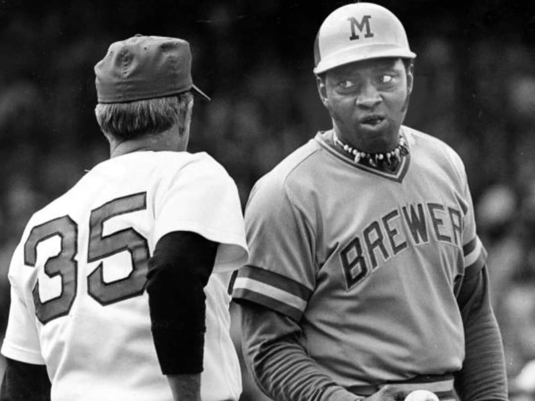 May 16, 1976 - It's game day at Fenway Park as George Scott chats with Boston coach Johnny Pesky during the #Brewers vs #RedSox game. #MLB #OTD #1970s